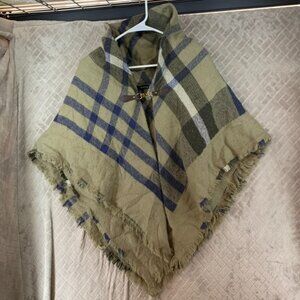 Modena Womens One Size Poncho Sweater Taupe Brown Plaid Button Front Acrylic